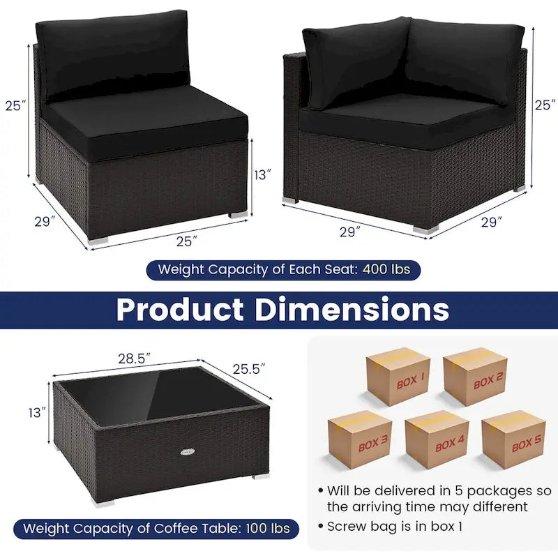 10 Piece Outdoor Wicker Conversation Set with Seat and Back Cushions - 29  x 25  x 25