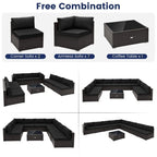 10 Piece Outdoor Wicker Conversation Set with Seat and Back Cushions - 29  x 25  x 25