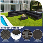 10 Piece Outdoor Wicker Conversation Set with Seat and Back Cushions - 29  x 25  x 25