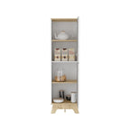 Single Kitchen Pantry Wallas, Four Shelves, Two Doors, Light Oak / White Finish