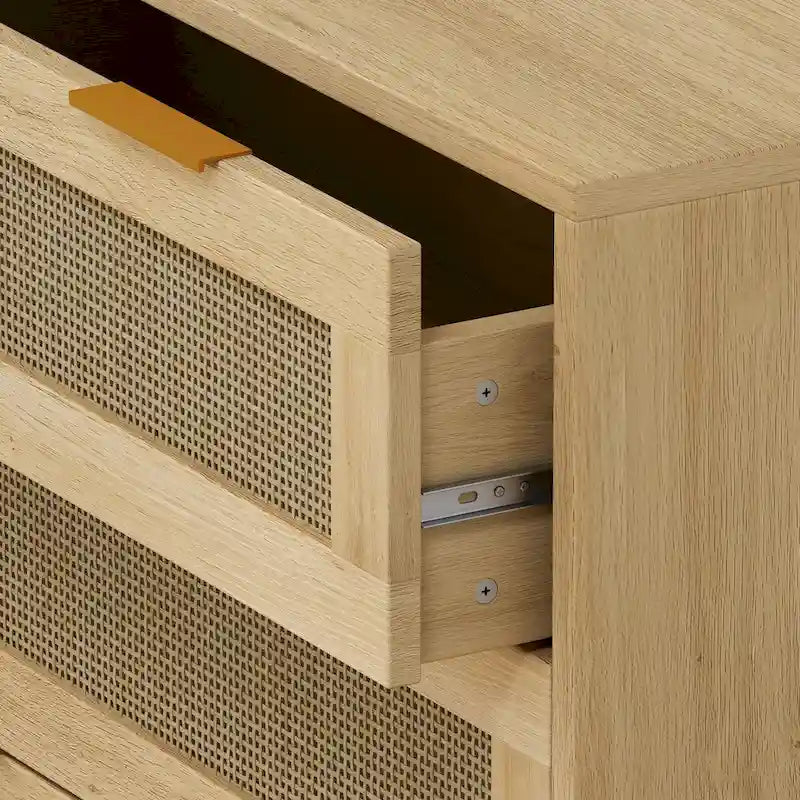 3-Drawer Rattan Storage Cabinet 31.5" - Modern Dresser with Natural Woven Drawers for Bedroom Living Room Hallway