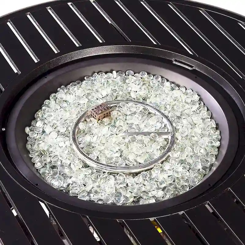 Outdoor Aluminum 44 in. Round Fire Table Set with Four Deep Seating Swivel Rocking Chairs & Accessories