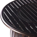 Outdoor Aluminum 44 in. Round Fire Table Set with Four Deep Seating Swivel Rocking Chairs & Accessories
