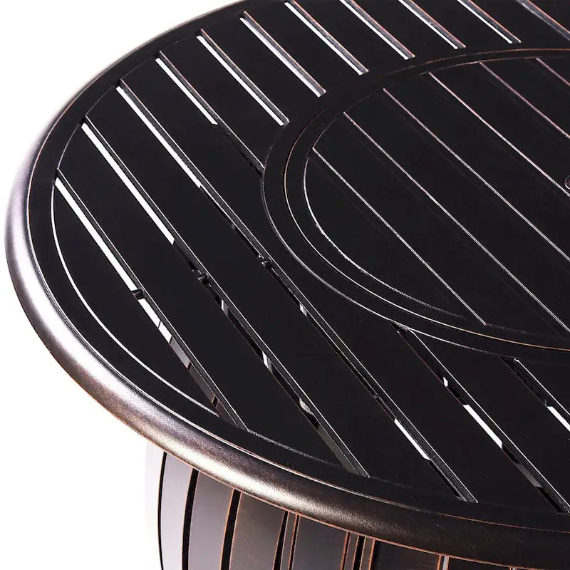 Outdoor Aluminum 44 in. Round Fire Table Set with Four Deep Seating Swivel Rocking Chairs & Accessories