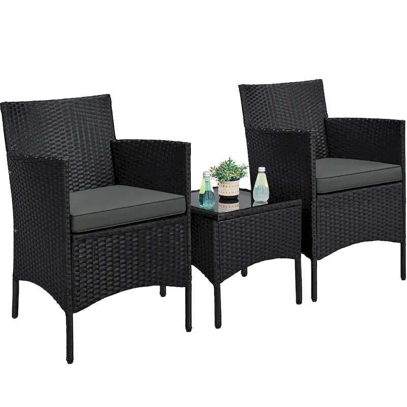 Yaheetech 3-Piece Bistro Set with Rattan Wicker Chairs and Table for Porch