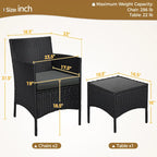 Yaheetech 3-Piece Bistro Set with Rattan Wicker Chairs and Table for Porch
