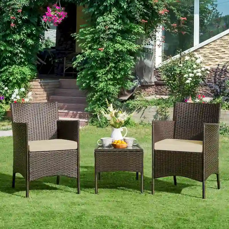 Yaheetech 3-Piece Bistro Set with Rattan Wicker Chairs and Table for Porch