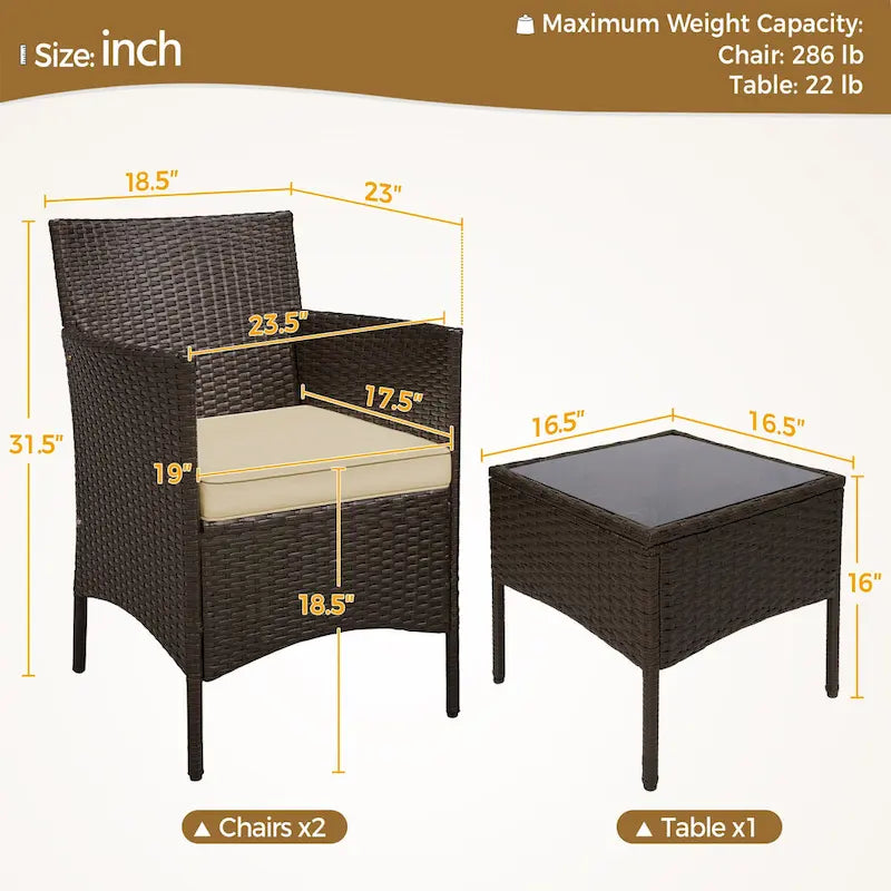 Yaheetech 3-Piece Bistro Set with Rattan Wicker Chairs and Table for Porch