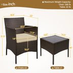 Yaheetech 3-Piece Bistro Set with Rattan Wicker Chairs and Table for Porch