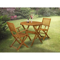 East West Furniture Outdoor Conversation Bistro Set Contains a Round Wood Coffee Table and 2 Folding Arm Chairs, Natural Oil