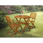 East West Furniture Outdoor Conversation Bistro Set Contains a Round Wood Coffee Table and 2 Folding Arm Chairs, Natural Oil
