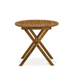 East West Furniture Outdoor Conversation Bistro Set Contains a Round Wood Coffee Table and 2 Folding Arm Chairs, Natural Oil