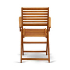 East West Furniture Outdoor Conversation Bistro Set Contains a Round Wood Coffee Table and 2 Folding Arm Chairs, Natural Oil
