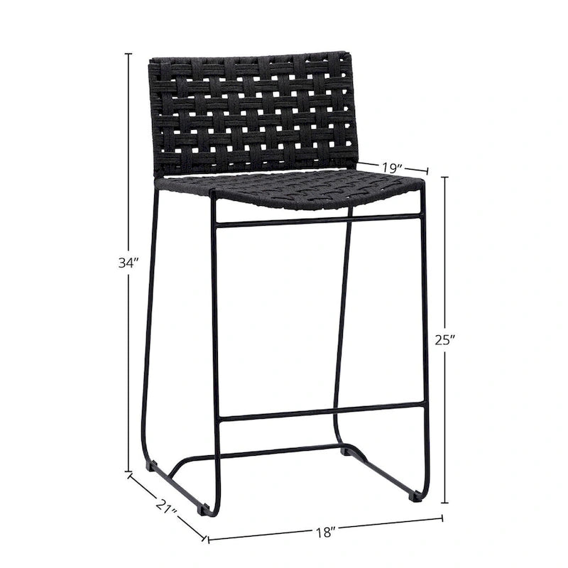 Alice Indoor-Outdoor Flat Rope and Iron Counter Stool