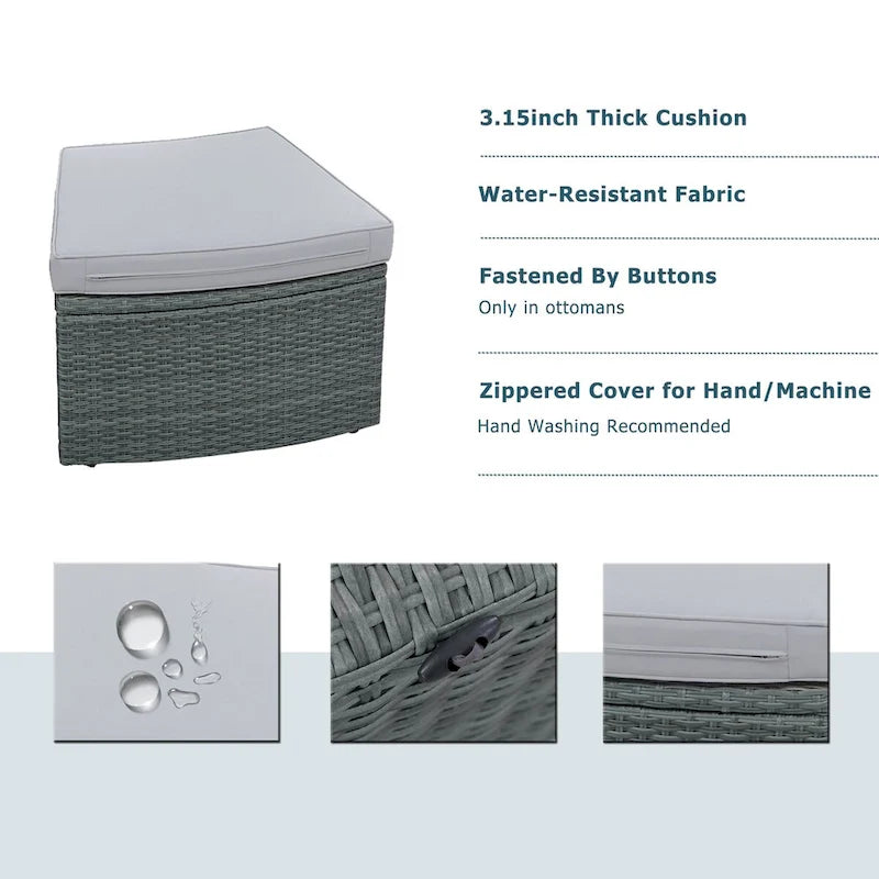 10-Piece Outdoor Rattan Sofa Set with Loveseats, Side Tables, Ottomans, and Storage Boxes, PE Wicker Patio Furniture Set