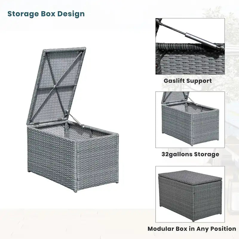 10-Piece Outdoor Rattan Sofa Set with Loveseats, Side Tables, Ottomans, and Storage Boxes, PE Wicker Patio Furniture Set