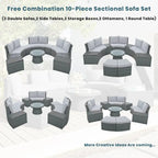 10-Piece Outdoor Rattan Sofa Set with Loveseats, Side Tables, Ottomans, and Storage Boxes, PE Wicker Patio Furniture Set