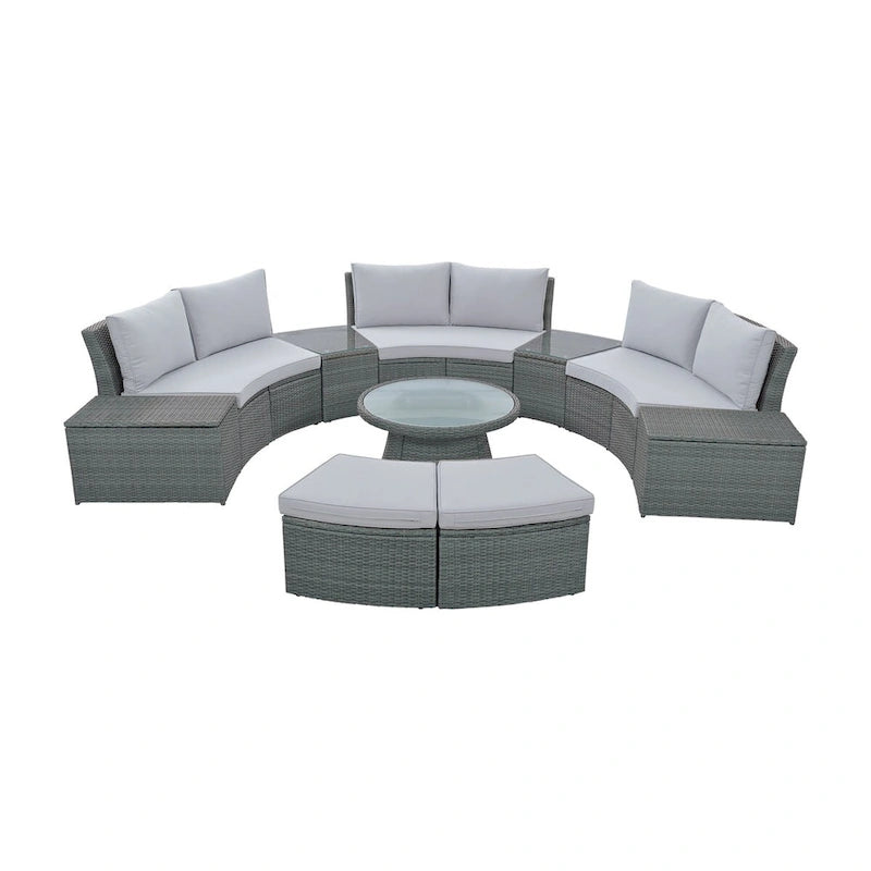 10-Piece Outdoor Rattan Sofa Set with Loveseats, Side Tables, Ottomans, and Storage Boxes, PE Wicker Patio Furniture Set