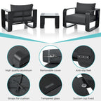 Patio Conversation Set Aluminum Frame With Cushion (Set of 3)