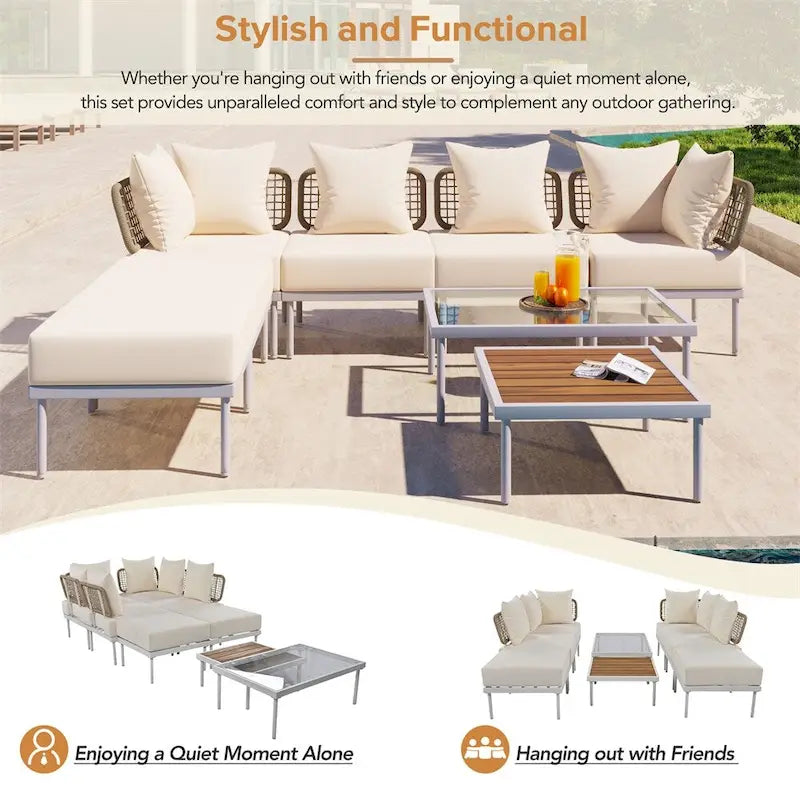 8-Piece Patio Sectional Sofa Set with Coffee Table