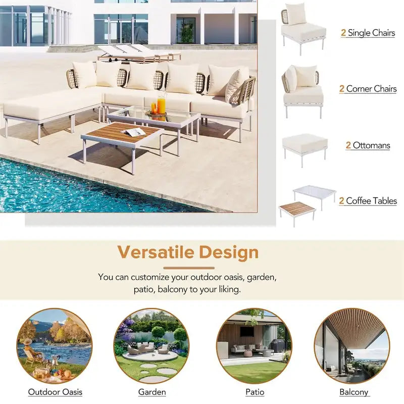 8-Piece Patio Sectional Sofa Set with Coffee Table