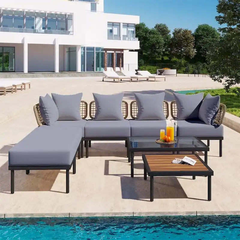 8-Piece Patio Sectional Sofa Set with Coffee Table