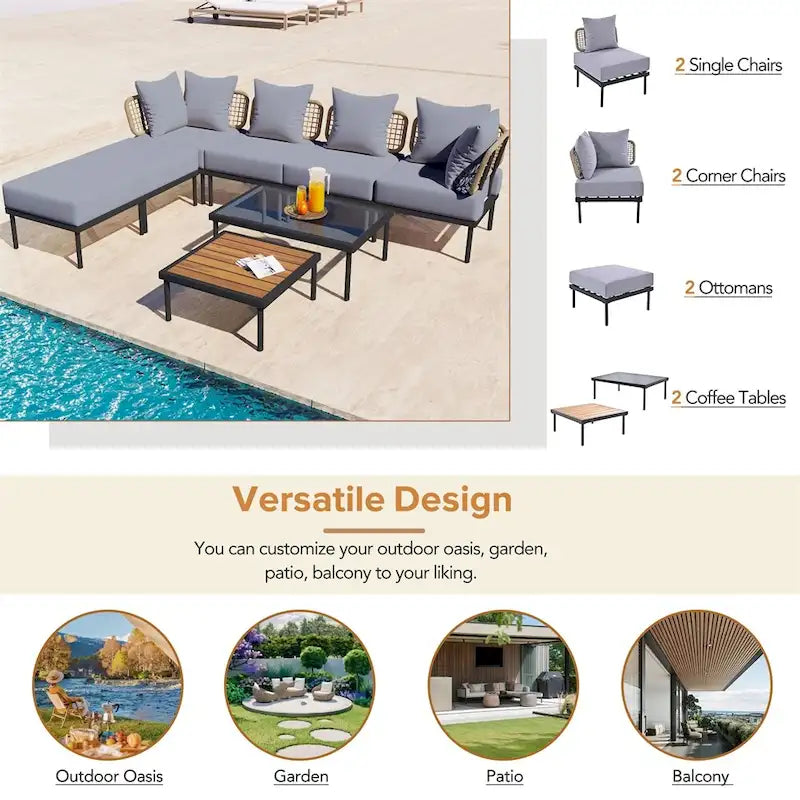 8-Piece Patio Sectional Sofa Set with Coffee Table