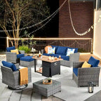 HOOOWOOO 10-piece Outdoor Grey Wicker Patio Furniture Set with Fire Pit Table