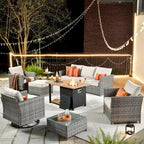 HOOOWOOO 10-piece Outdoor Grey Wicker Patio Furniture Set with Fire Pit Table
