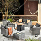 HOOOWOOO 10-piece Outdoor Grey Wicker Patio Furniture Set with Fire Pit Table
