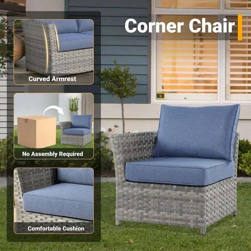 HOOOWOOO 10-piece Outdoor Grey Wicker Patio Furniture Set with Fire Pit Table