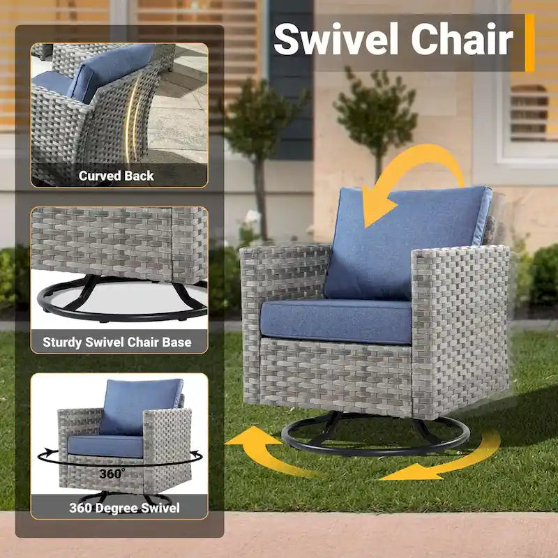 HOOOWOOO 10-piece Outdoor Grey Wicker Patio Furniture Set with Fire Pit Table