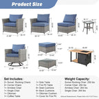 HOOOWOOO 10-piece Outdoor Grey Wicker Patio Furniture Set with Fire Pit Table