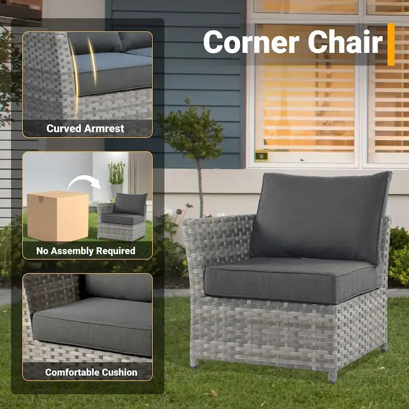 HOOOWOOO 10-piece Outdoor Grey Wicker Patio Furniture Set with Fire Pit Table