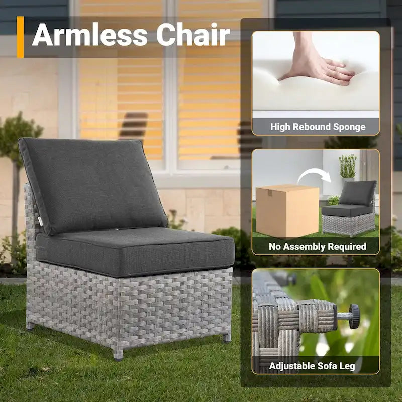 HOOOWOOO 10-piece Outdoor Grey Wicker Patio Furniture Set with Fire Pit Table