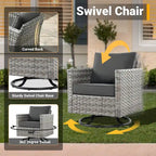 HOOOWOOO 10-piece Outdoor Grey Wicker Patio Furniture Set with Fire Pit Table