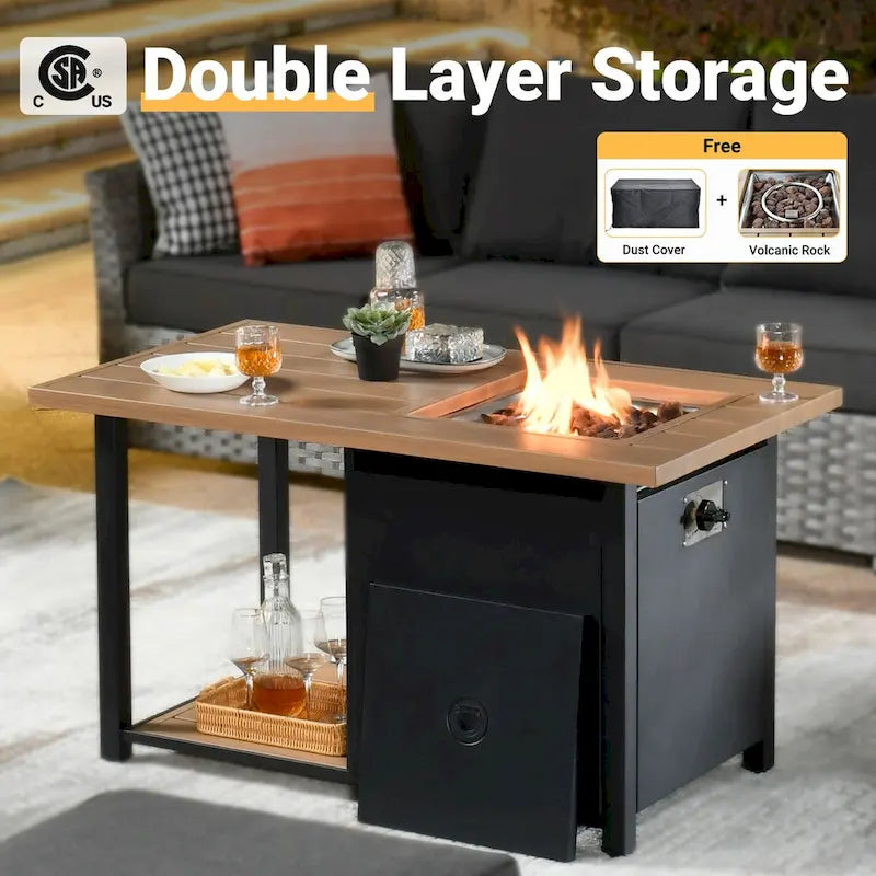 HOOOWOOO 10-piece Outdoor Grey Wicker Patio Furniture Set with Fire Pit Table