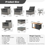 HOOOWOOO 10-piece Outdoor Grey Wicker Patio Furniture Set with Fire Pit Table