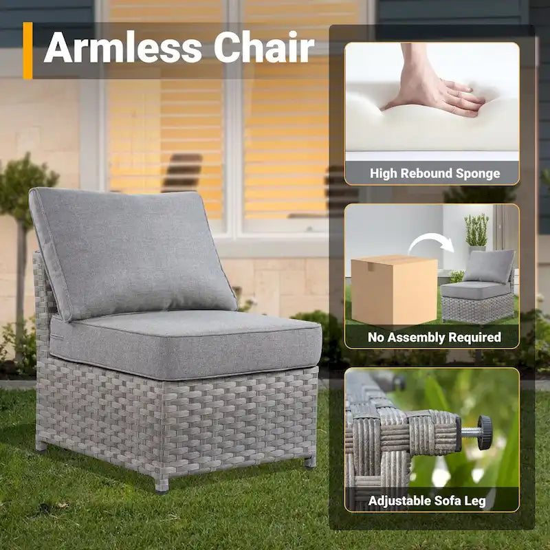 HOOOWOOO 10-piece Outdoor Grey Wicker Patio Furniture Set with Fire Pit Table