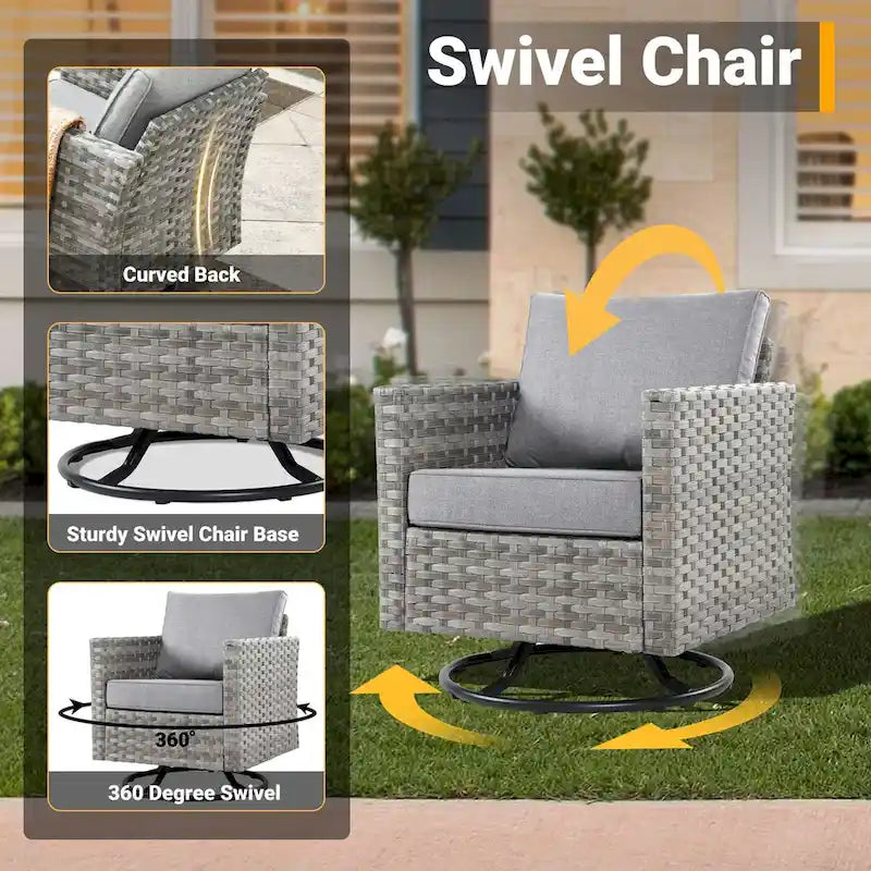 HOOOWOOO 10-piece Outdoor Grey Wicker Patio Furniture Set with Fire Pit Table