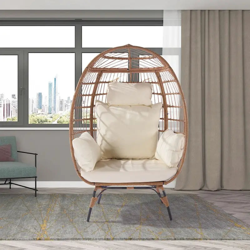 Steel Frame Wicker Egg Chair Max 440lb Capacity