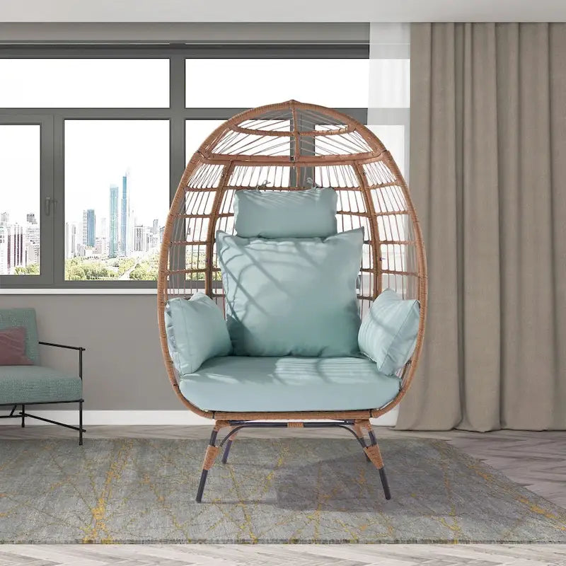 Steel Frame Wicker Egg Chair Max 440lb Capacity