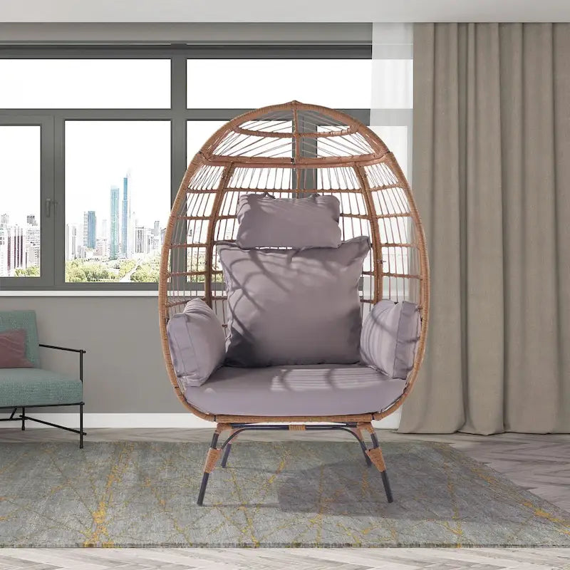 Steel Frame Wicker Egg Chair Max 440lb Capacity