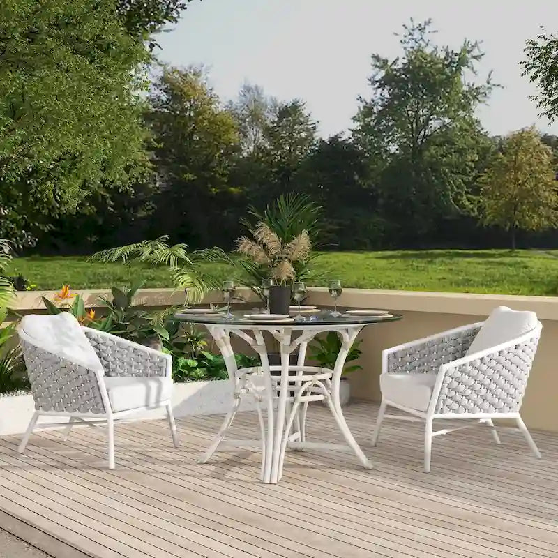 Rowan 30.5  Rope Woven Outdoor Patio Armchair (Set of 2) with Cushions