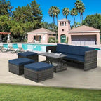 Patio Outdoor Furniture,Seasonal PE Wicker Furniture,5 Set Wicker Furniture,Plywood lift TOP Coffee Table,with Lounger Sofa