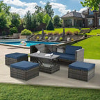 Patio Outdoor Furniture,Seasonal PE Wicker Furniture,5 Set Wicker Furniture,Plywood lift TOP Coffee Table,with Lounger Sofa