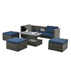Patio Outdoor Furniture,Seasonal PE Wicker Furniture,5 Set Wicker Furniture,Plywood lift TOP Coffee Table,with Lounger Sofa
