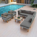 9-Piece Patio Rattan Furniture Set, Acacia Wood Legs and Tabletop, PE Rattan,Coffee Table, Washable Cushion