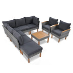 9-Piece Patio Rattan Furniture Set, Acacia Wood Legs and Tabletop, PE Rattan,Coffee Table, Washable Cushion