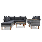9-Piece Patio Rattan Furniture Set, Acacia Wood Legs and Tabletop, PE Rattan,Coffee Table, Washable Cushion